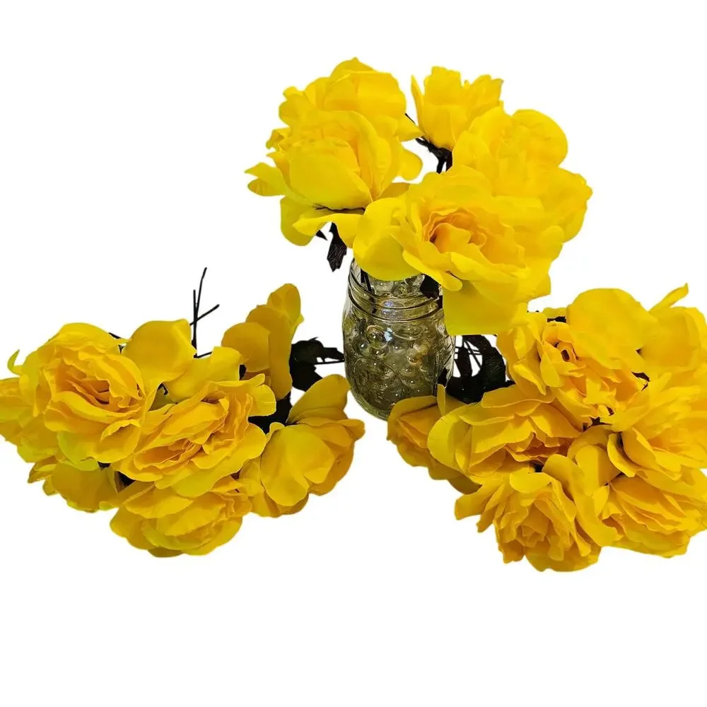 Yellow Artificial Silk Roses Wired Stems Wedding Craft width 4